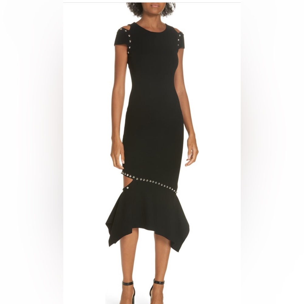 Alice and Olivia Ameera cut out mermaid black studded dress Small NWT